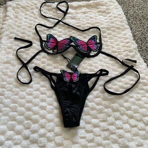 Dolls Kill Club Exx Black Butterfly Appliqué Set - Women Intimates, Size XS, NWT